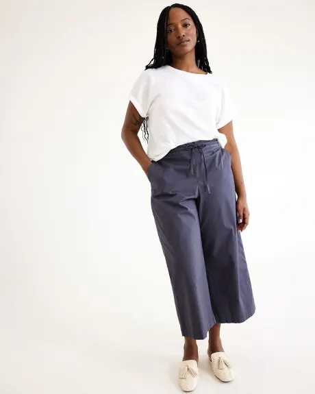 Wide-Leg Cropped High-Rise Poplin Pant