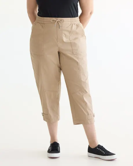 Pantalon capri à taille haute et jambe droite en popeline