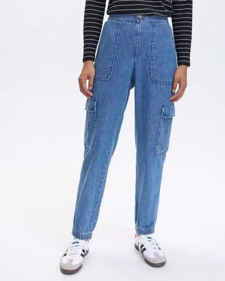 Pantalon jogger en denim avec poches cargo - Petite