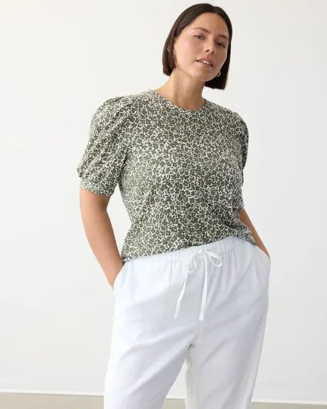 Crew-Neck Tee with Puffy Elbow Sleeves