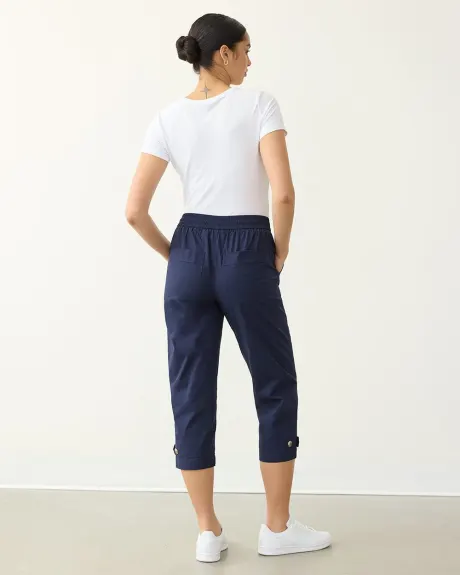 Pantalon capri à taille haute et jambe droite en popeline