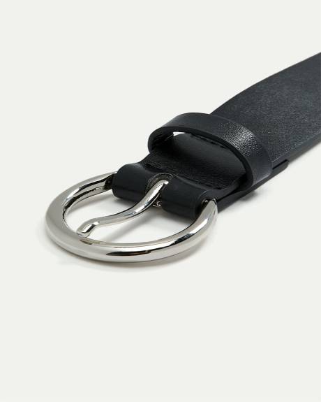 Faux Leather Belt with Round Buckle