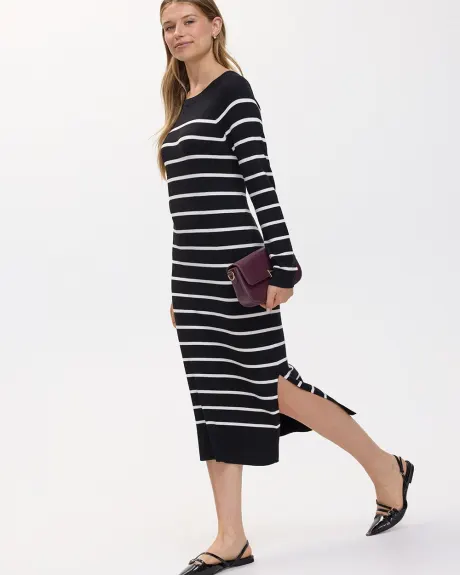 Long-Sleeve Crew-Neck Midi Sweater Dress