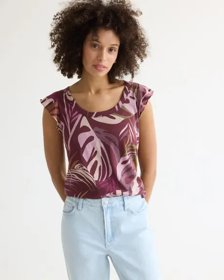 Scoop-Neck Tee with Short Flutter Sleeves