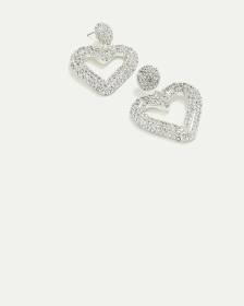 Shiny Earrings with Large Heart Pendant