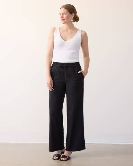 Pantalon en lin à jambe large et taille haute - Petite