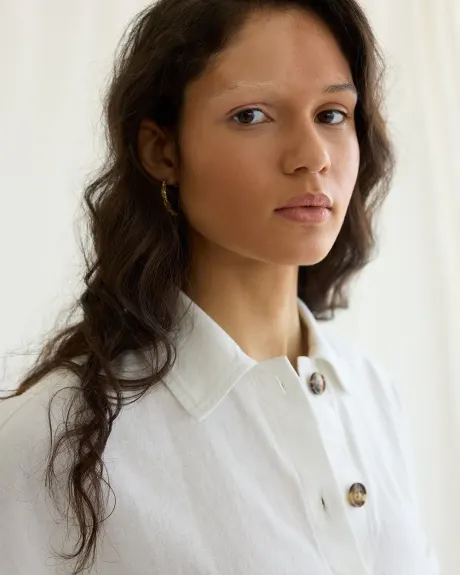 Short-Sleeve Buttoned-Down Linen-Blend Blouse