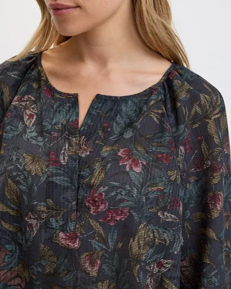 Long-Sleeve Split-Neck Blouse