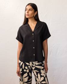 Short-Sleeve Blouse with Notch Collar