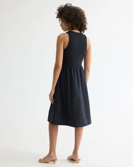 Sleeveless Mix-Media Dress with Scoop Neckline