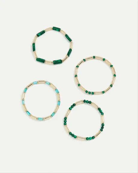 Elastic Bracelets with Malachite Beads - Set of 4