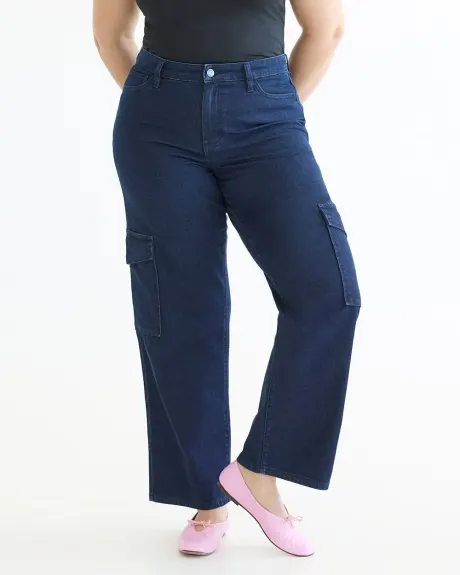 Pantalon cargo en denim à jambe droite et taille haute