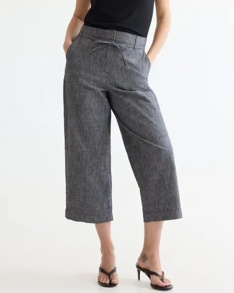 Wide-Leg Cropped Chambray Pant