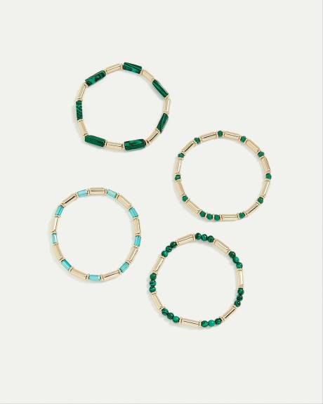 Elastic Bracelets with Malachite Beads - Set of 4