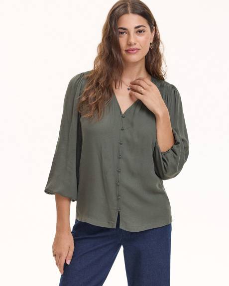 3/4-Sleeve Blouse with V Neckline