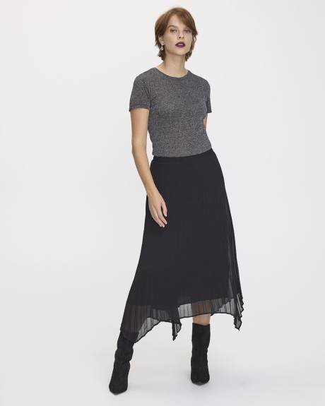 Pleated Chiffon Midi Skirt with Asymmetric Hem