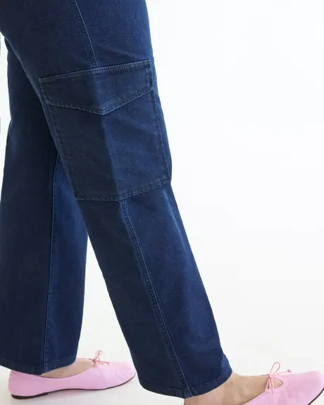 Pantalon cargo en denim à jambe droite et taille haute