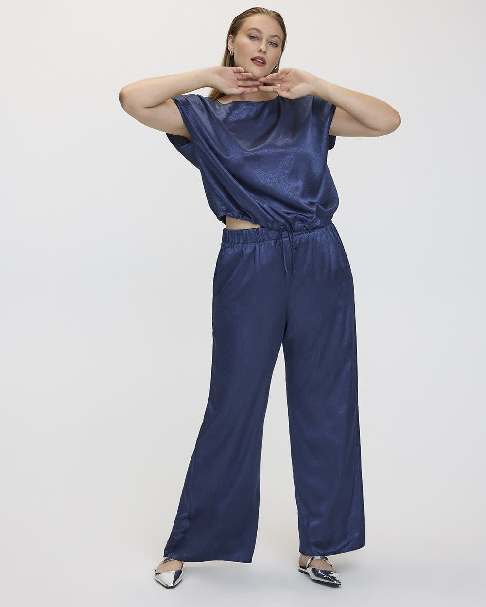 Pantalon en satin à jambe large et taille haute - Long