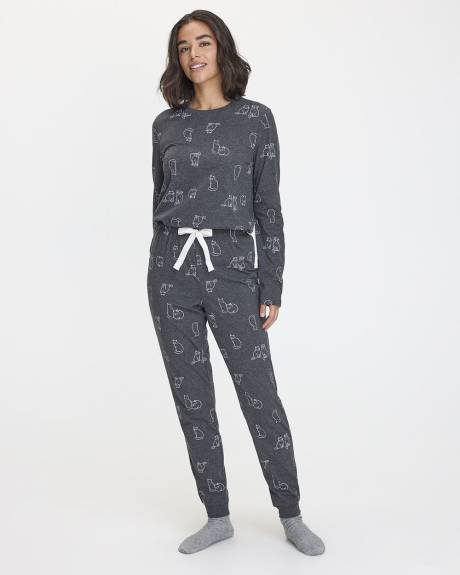 Long-Sleeve Top and Jogger Cotton-Blend Pyjama Set