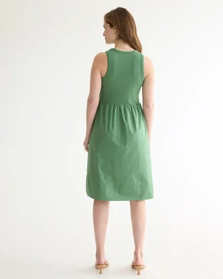 Sleeveless Mix-Media Dress with Scoop Neckline