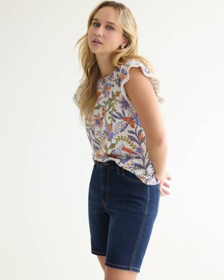 Crew-Neck Tencel Tee with Short Flutter Sleeves