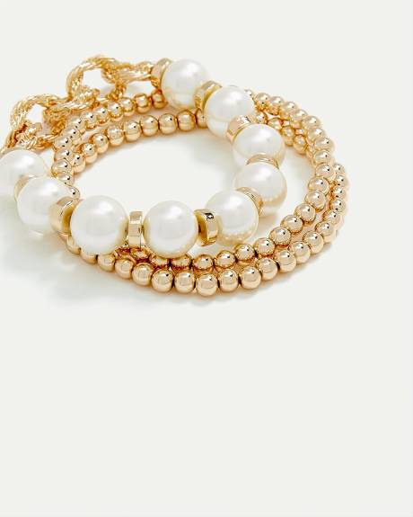 Elastic Bracelets with Pearls - Set of 3