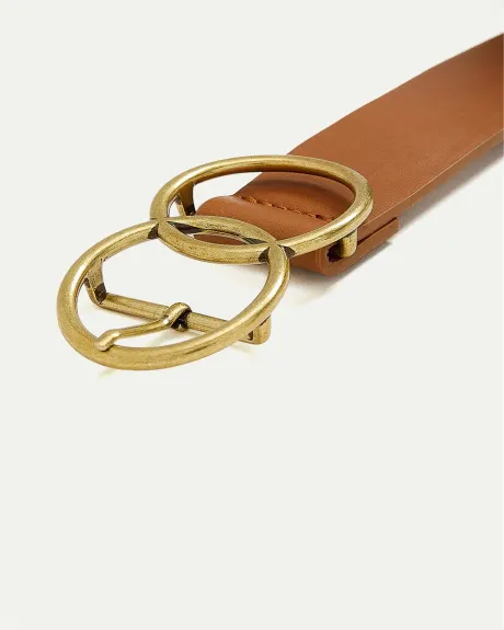 Faux Leather Belt with Double Ring Buckle