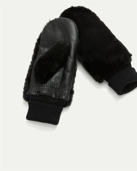 Leather and Faux Fur Mitts