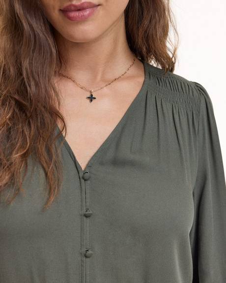 3/4-Sleeve Blouse with V Neckline