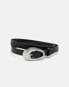 Skinny Faux Leather Belt with Bubble Buckle