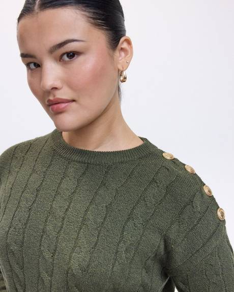 Long-Sleeve Crew-Neck Sweater with Cable Stitches