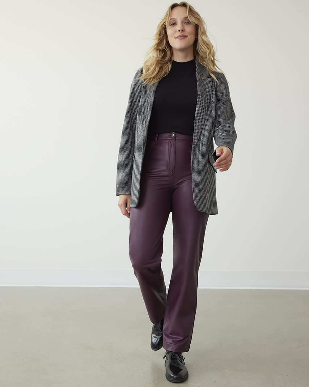 Pantalon taille haute à jambe droite en faux cuir - Petite