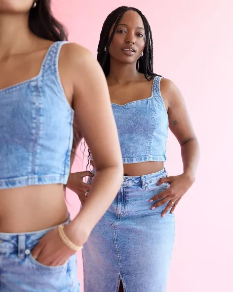 Denim Bustier Top with Sweetheart Neckline