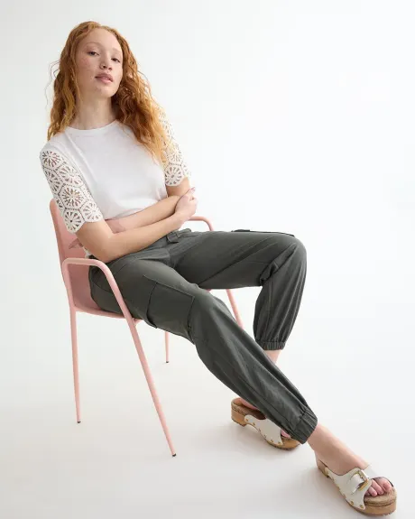 Pantalon jogger en tricot piqué à taille haute - Petite