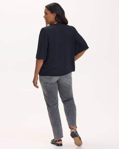 Blouse ample à manches courtes avec nervures et détails brodés