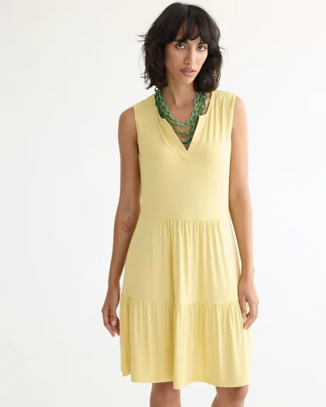 Sleeveless Swing Tiered Dress with Split Neckline