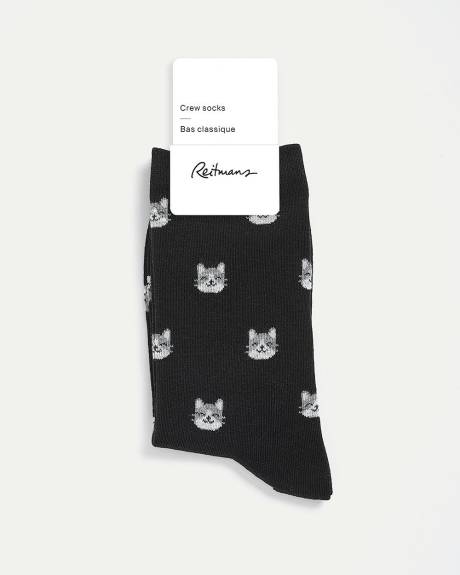 Cotton Crew Socks with Cats