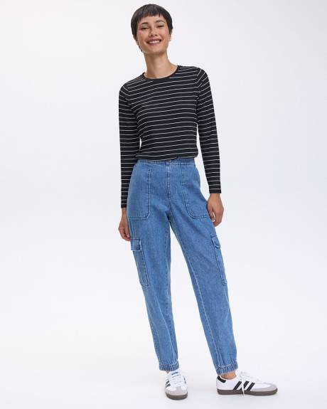 Pantalon jogger en denim avec poches cargo - Petite