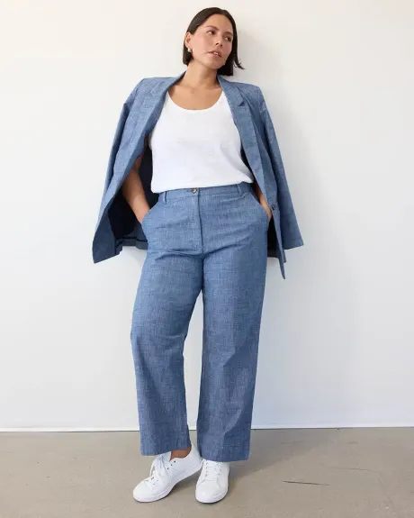 Pantalon cheville en chambray à jambe droite