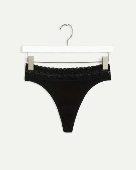 Culotte tanga en coton avec taille en dentelle - R Line