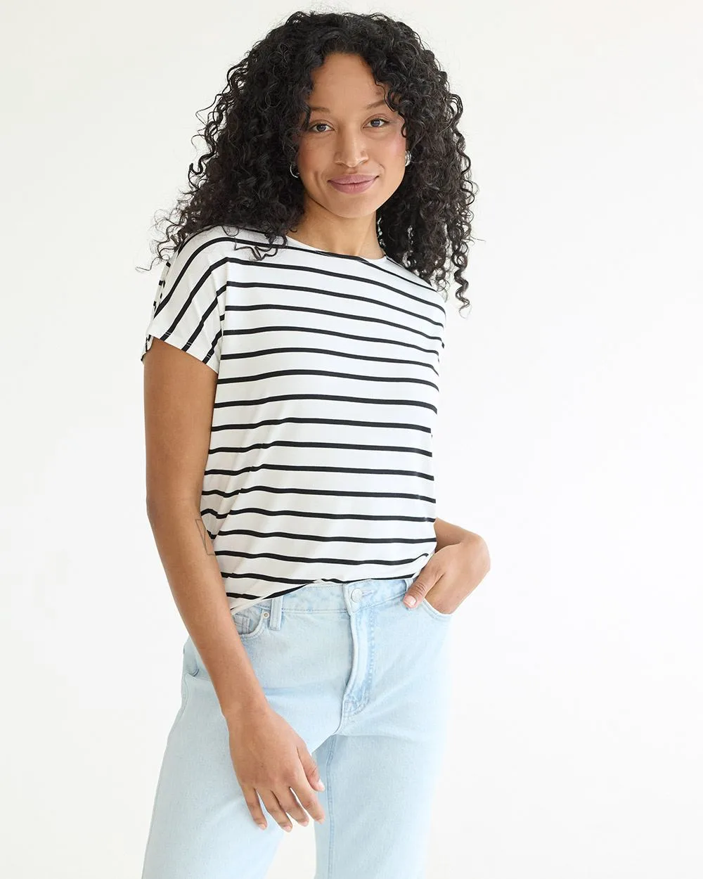 Short-Dolman-Sleeve Boat-Neck Tee