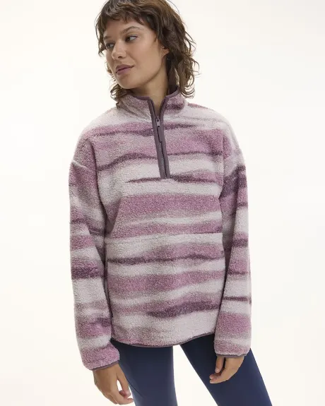 Long-Sleeve Mock-Neck Sherpa Pullover with Half-Zip