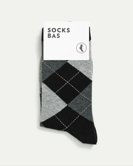 Cotton Crew Socks with Argyle Pattern