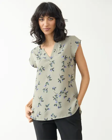 Cap-Sleeve Blouse with Split Neckline - R Essentials