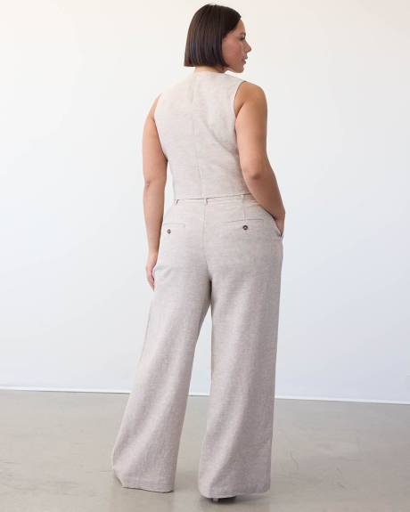 Pantalon en lin à taille haute et jambe très large - Petite