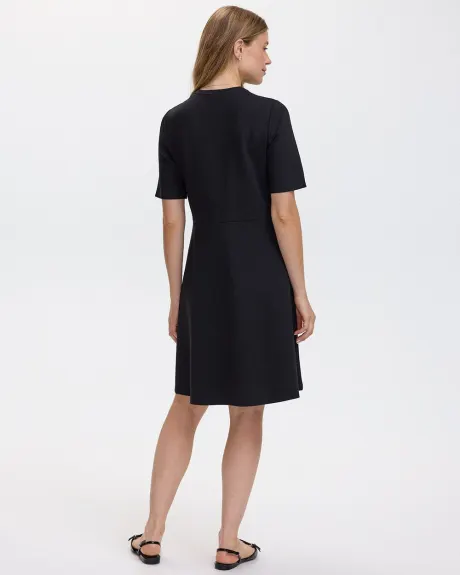 Short-Sleeve Crew-Neck Fit-and-Flare Dress