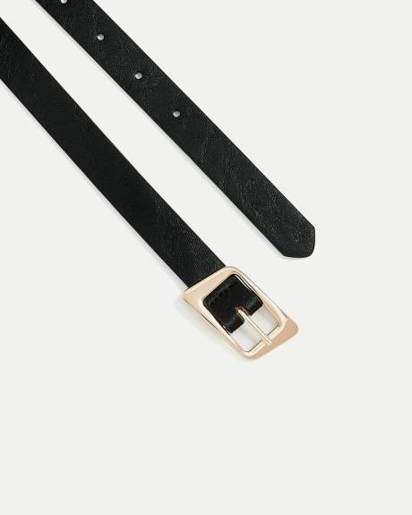 Skinny Faux Leather Belt with Angled Buckle