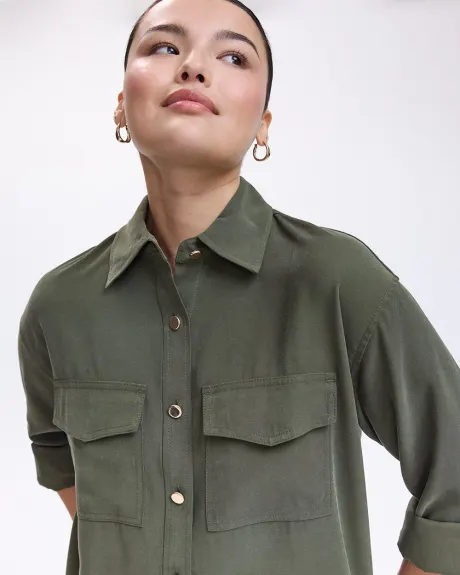 Long-Sleeve Buttoned-Down Blouse with Utility Pockets