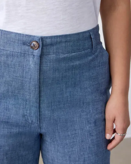 Pantalon cheville en chambray à jambe droite