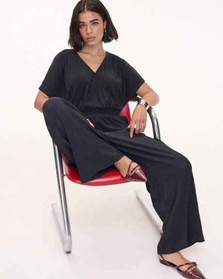 Straight-Leg Short-Sleeve Jumpsuit with Wrap Front